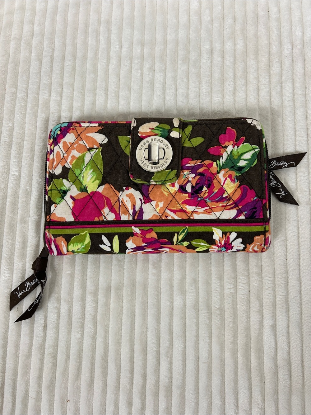 Vera Bradley brown Quilted turn lock English Rose Floral Zip-Around Wallet